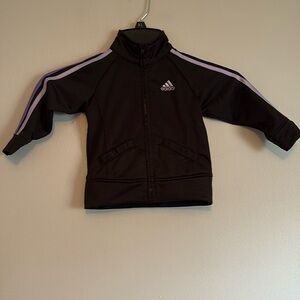 ADIDAS ZIP UP JACKET, 18 months, black with purple stripes